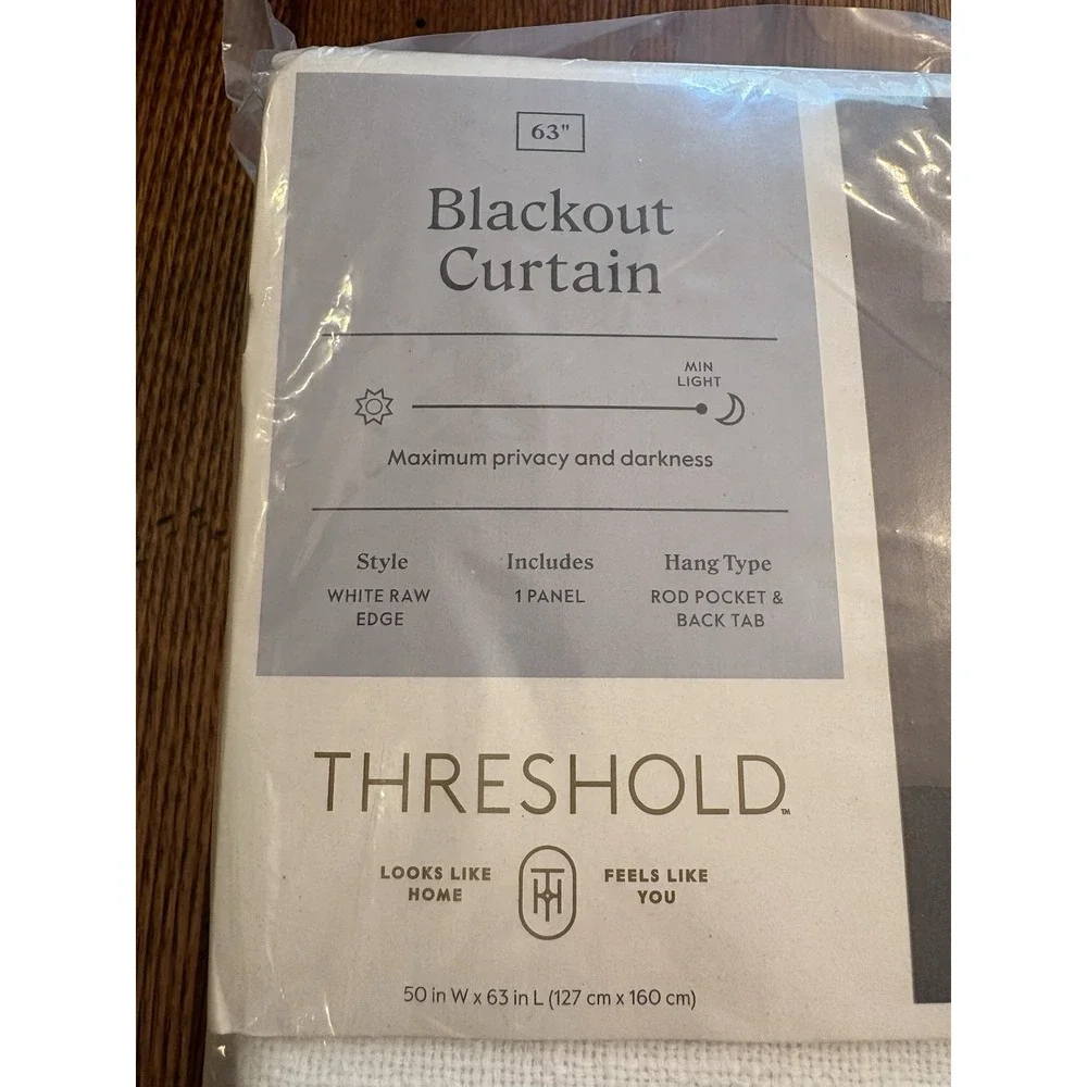 Threshold Blackout Curtain Panel White Raw Edge 50 x 63 Rod Pocket  NEW!